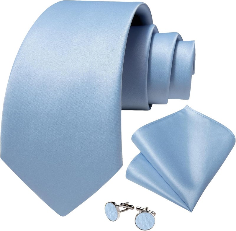 DiBanGu Mens Solid Color Tie and Pocket Square Set Woven Silk Plain Necktie & Handkerchief for Men Wedding Party Formal - Image 2